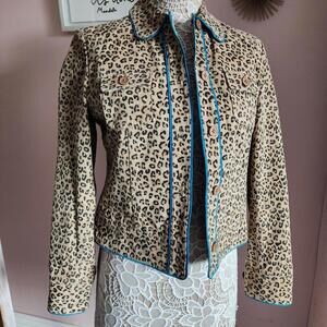 NWOT Revue Leopard 100% Suede Leather Jacket unique fun Small